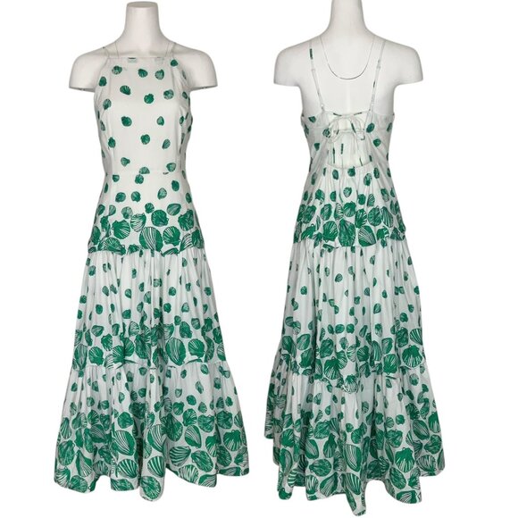 Anthropologie Maeve Halter Tiered Maxi Dress M White Green Seashell Resortwear - Picture 15 of 15